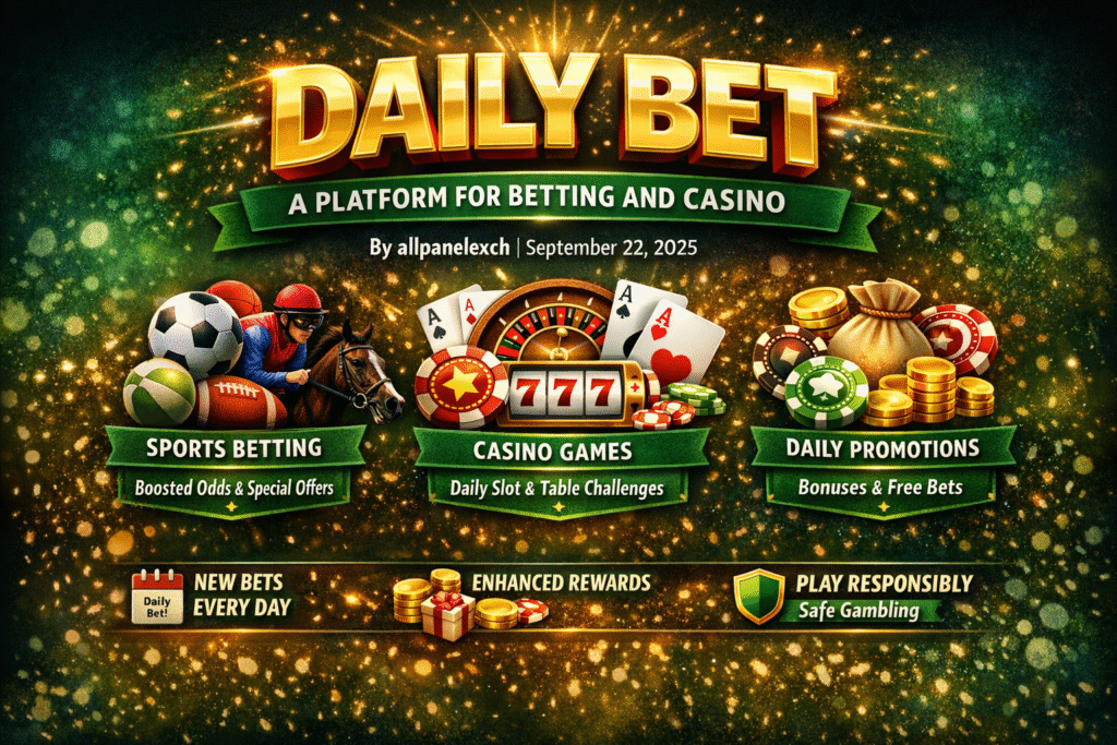 Daily Bet platform homepage showing sports betting dashboard, live match odds, casino games, and mobile-friendly interface for online betting and casino users.