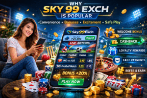 Illustration showing the growing popularity of Sky 99 Exch with users accessing the platform on mobile and laptop screens, highlighting fast signup, secure dashboard, multiple sports options, and a smooth user interface that attracts many online users.