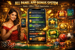 All Panel app bonus system dashboard showing reward points, special offers, and profit opportunities with a mobile interface highlighting user bonuses, promotions, and earning benefits on the All Panel platform.