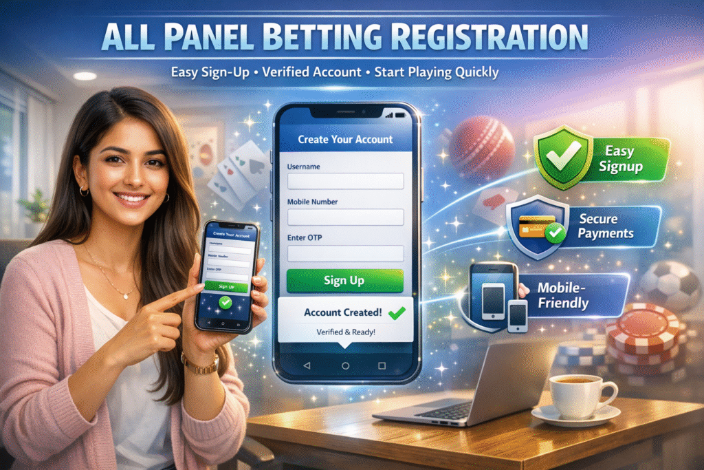 All Panel Betting Registration interface showing an easy step-by-step sign-up process, user filling registration form on mobile, secure account setup and quick access to the All Panel betting platform.