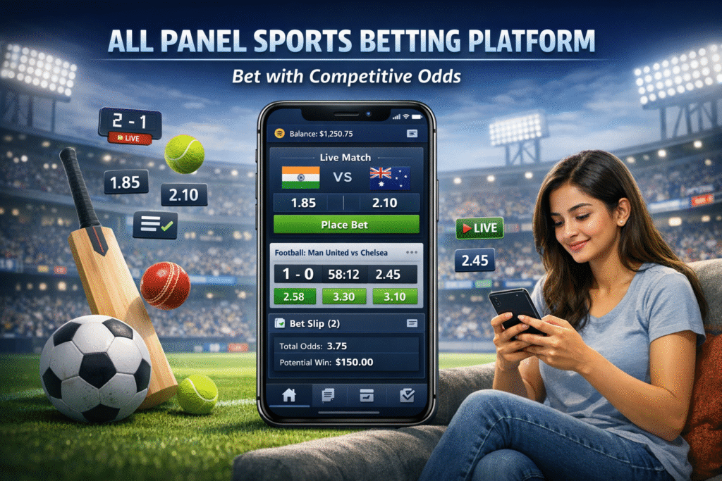 All Panel sports betting platform interface displaying live matches, competitive odds, and easy betting options for users.