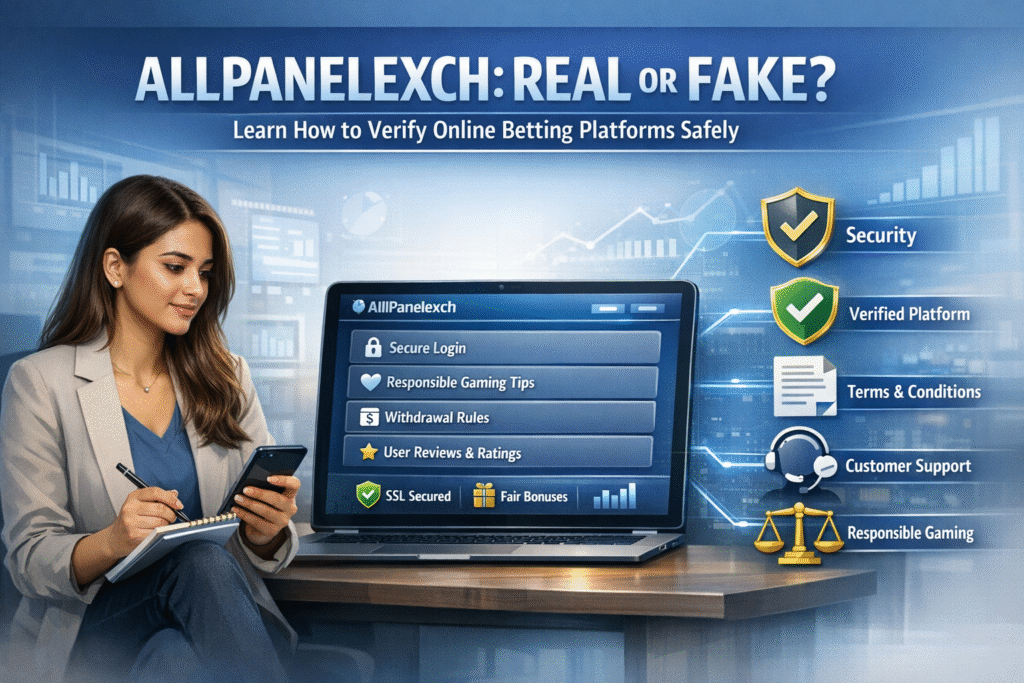 Allpanelexch real or fake guide showing a player checking the Allpanelexch platform on a smartphone screen, highlighting important tips every player must know before registering and verifying the authenticity of the online platform.