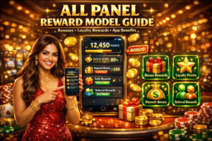 Illustration of the All Panel reward model showing a mobile panel app dashboard with points, bonuses, and reward icons explaining how Panel App users earn benefits and track rewards easily.