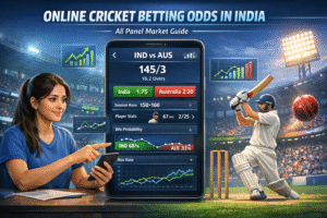 Online cricket betting odds in India displayed on All Panel platform, showing markets, rates, and betting options for players.