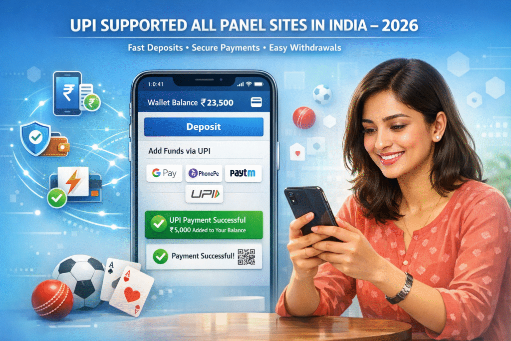 UPI supported all panel betting sites in India 2026 showing fast deposits, secure payments, and easy withdrawals for online gaming users