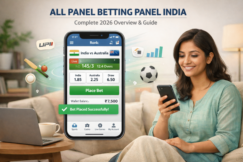 Allpanelexch India 2026 ultimate betting panel guide interface showing user dashboard, secure login, and online gaming features on mobile and desktop screens.