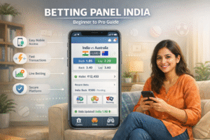 Allpanelexch guide showing a modern betting panel interface in India, designed for beginners and experienced users with easy navigation, account features, and real-time gaming dashboard displayed on a smartphone screen.