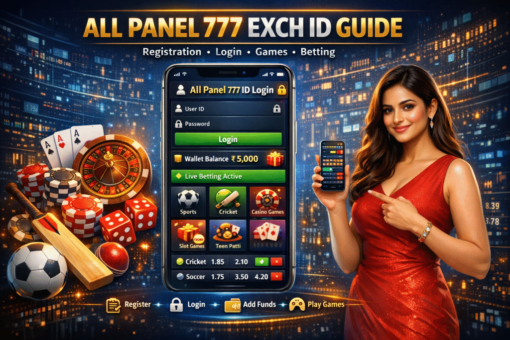 All Panel 777 Exch ID login and betting dashboard concept.