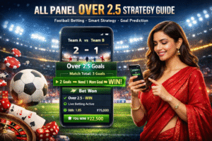Over 2.5 football betting strategy screen on AllPanelExch showing match goals analysis, betting options, and live sports dashboard