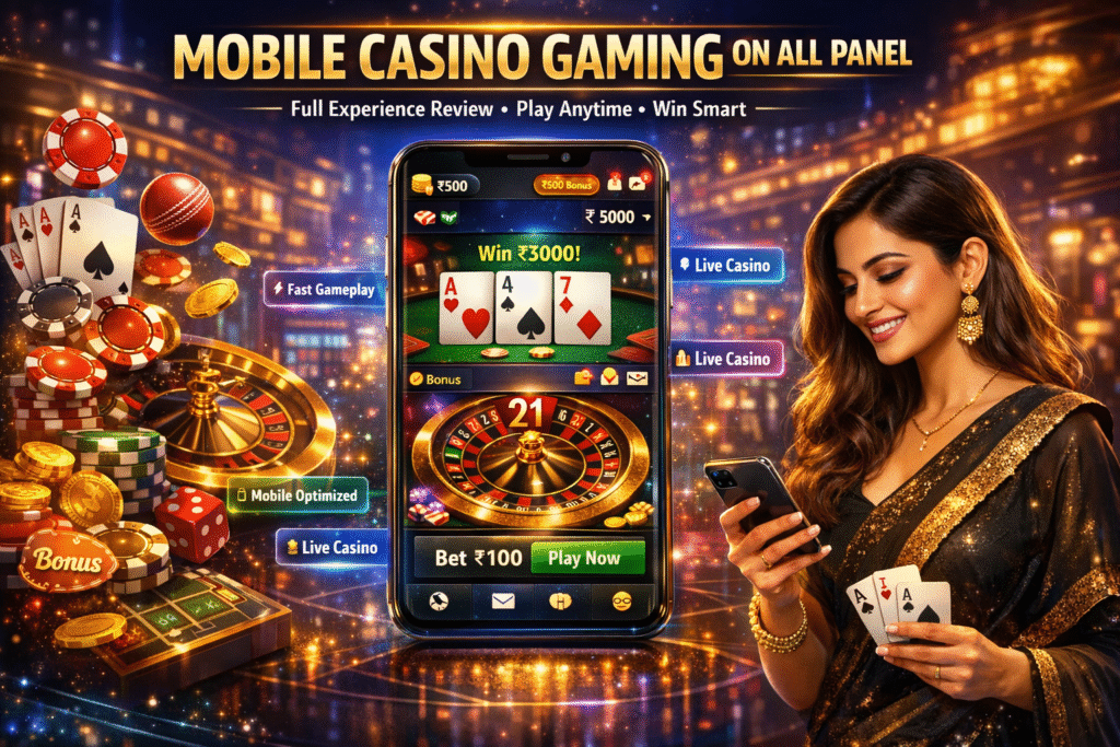User enjoying mobile casino gaming on AllPanelExch with smartphone interface, live games, and fast gameplay experience